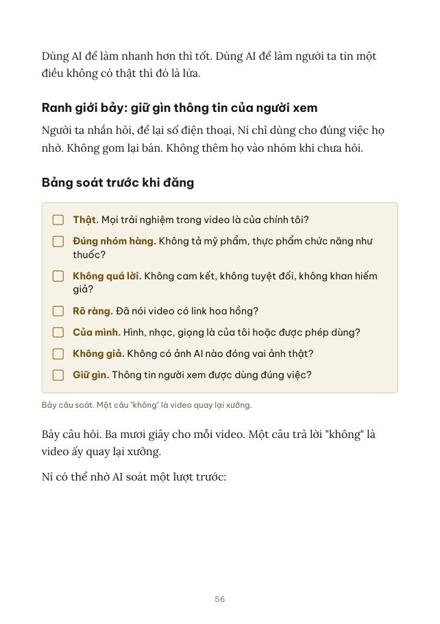 Trang sách có bảng bảy câu soát trước khi đăng